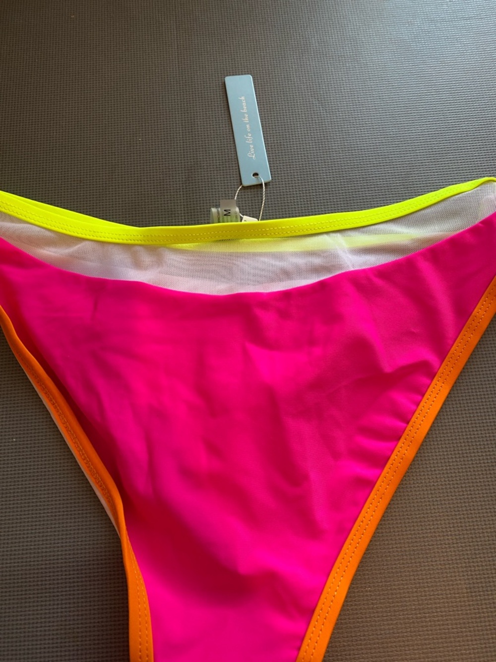Neon Pink & Orange Bikini Bottom with Yellow Trim - Picture 4 of 6